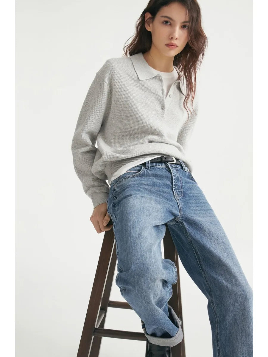 Polo Neck Knit Sweater & Wide Leg Pants Set