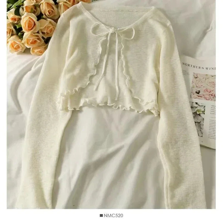 Women's Sunscreen Cardigan - Lightweight Lace-Up Knit Top