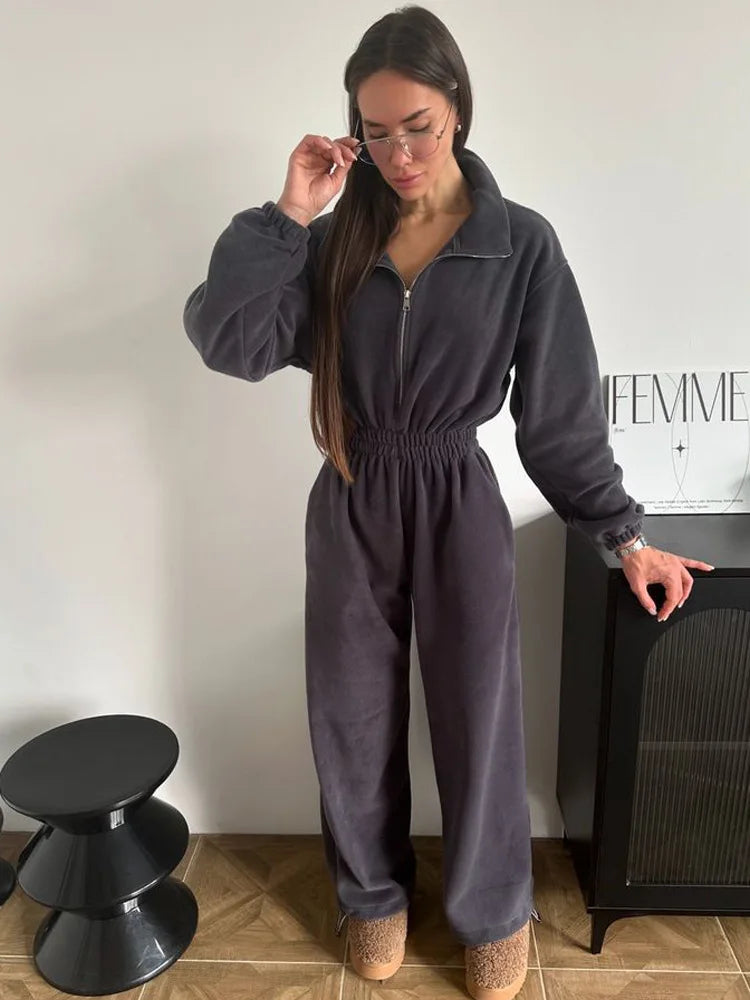 Long-Sleeve Elastic Waist Jumpsuit | Women's Casual Elegant One-Piece