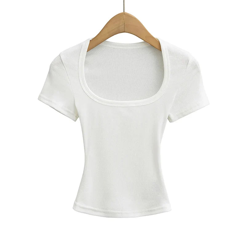 Square Neck Short Sleeve Crop Top