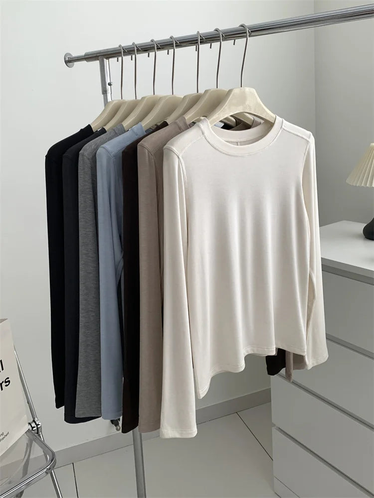Silk Wool Blend Long Sleeve Top