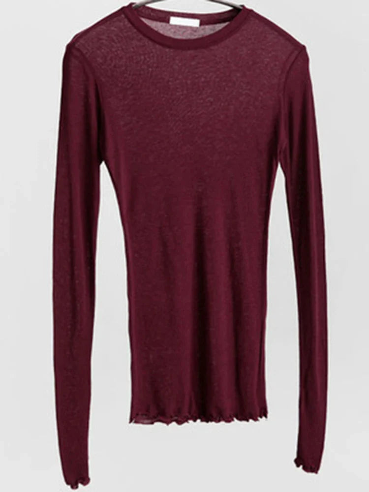 Sheer Long Sleeve Slim Fit Basic Tee