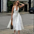 Backless Deep V Halter Maxi Dress