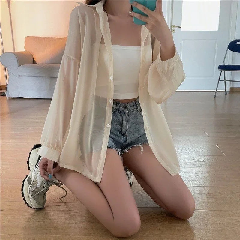 Women's Chiffon Sun Protection Shirt - Sheer Long Sleeve Blouse
