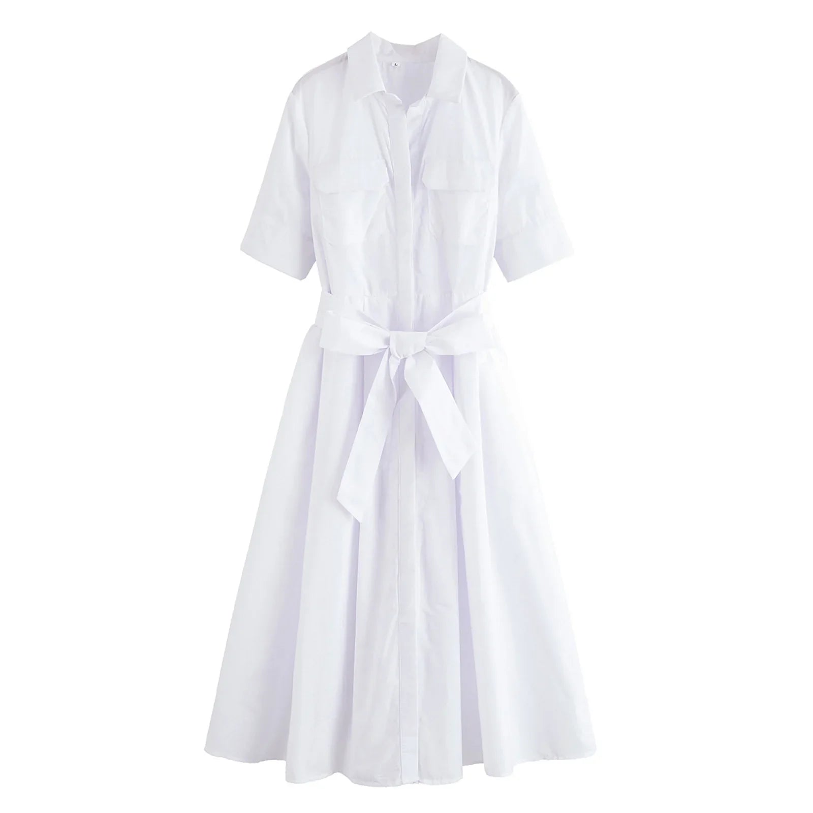 Women's Lapel Shirt Midi Dress with Belt