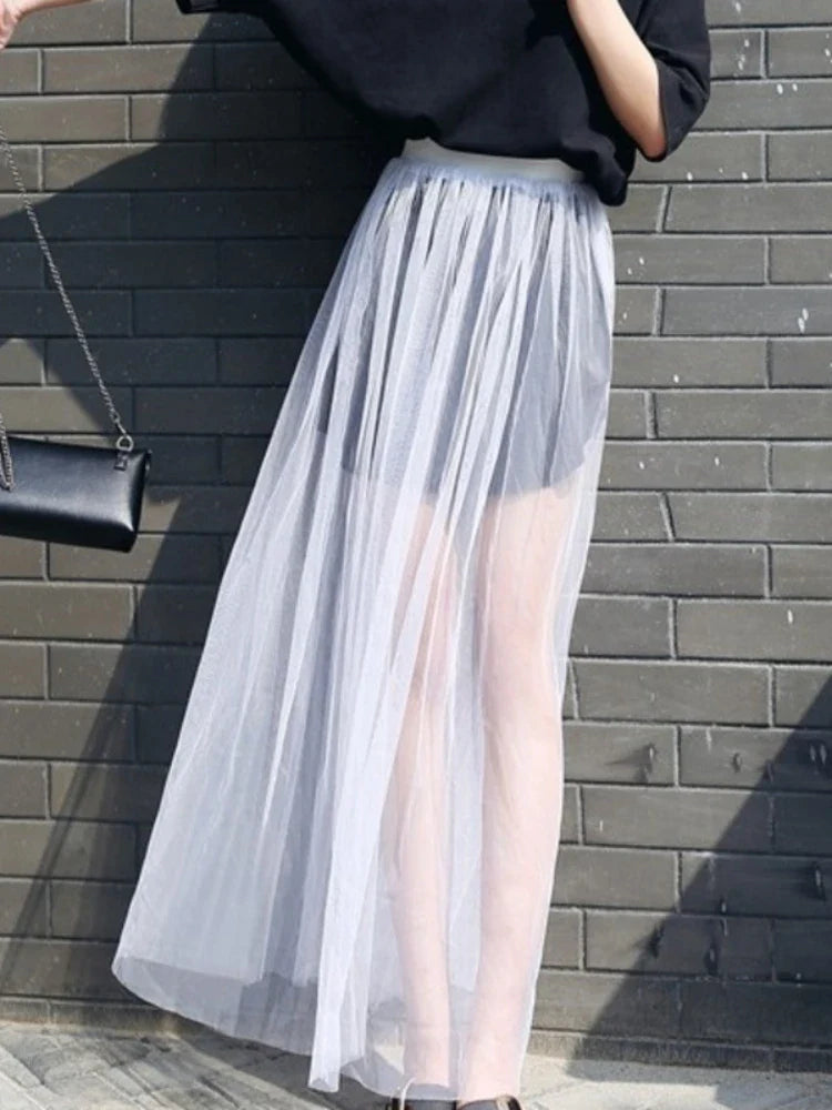 Women's Lace Mesh Transparent Maxi Skirt