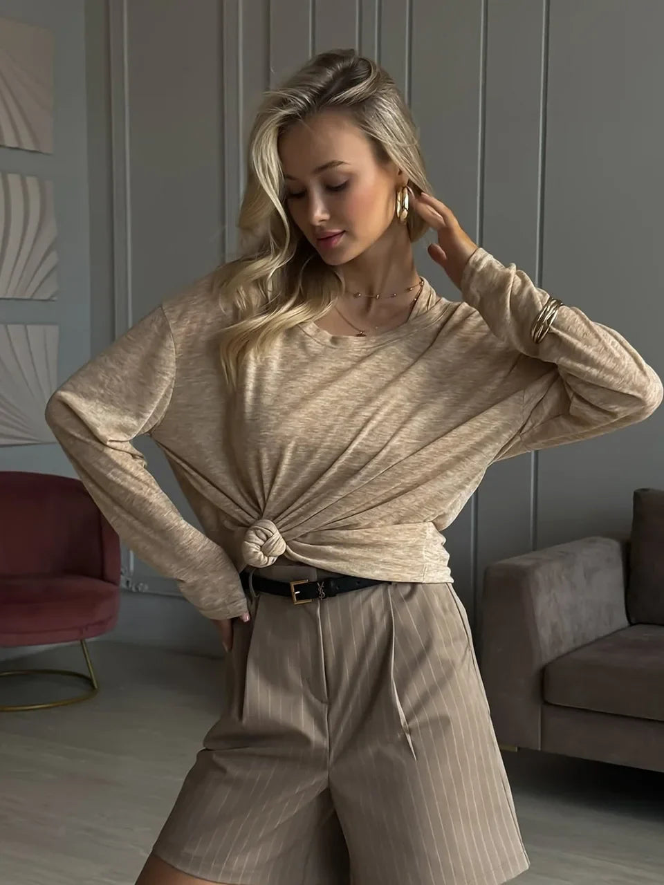 Basic soft  T Shirts Women Summer autumn Long Sleeves Loose Bottom Tees Ladies Casual Knitted Soft Woman Tops