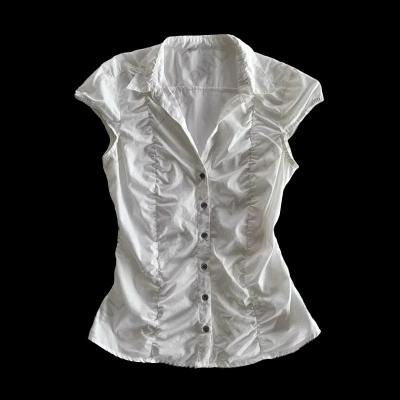 Turtleneck Sleeveless Button-Down Slim Crop Top