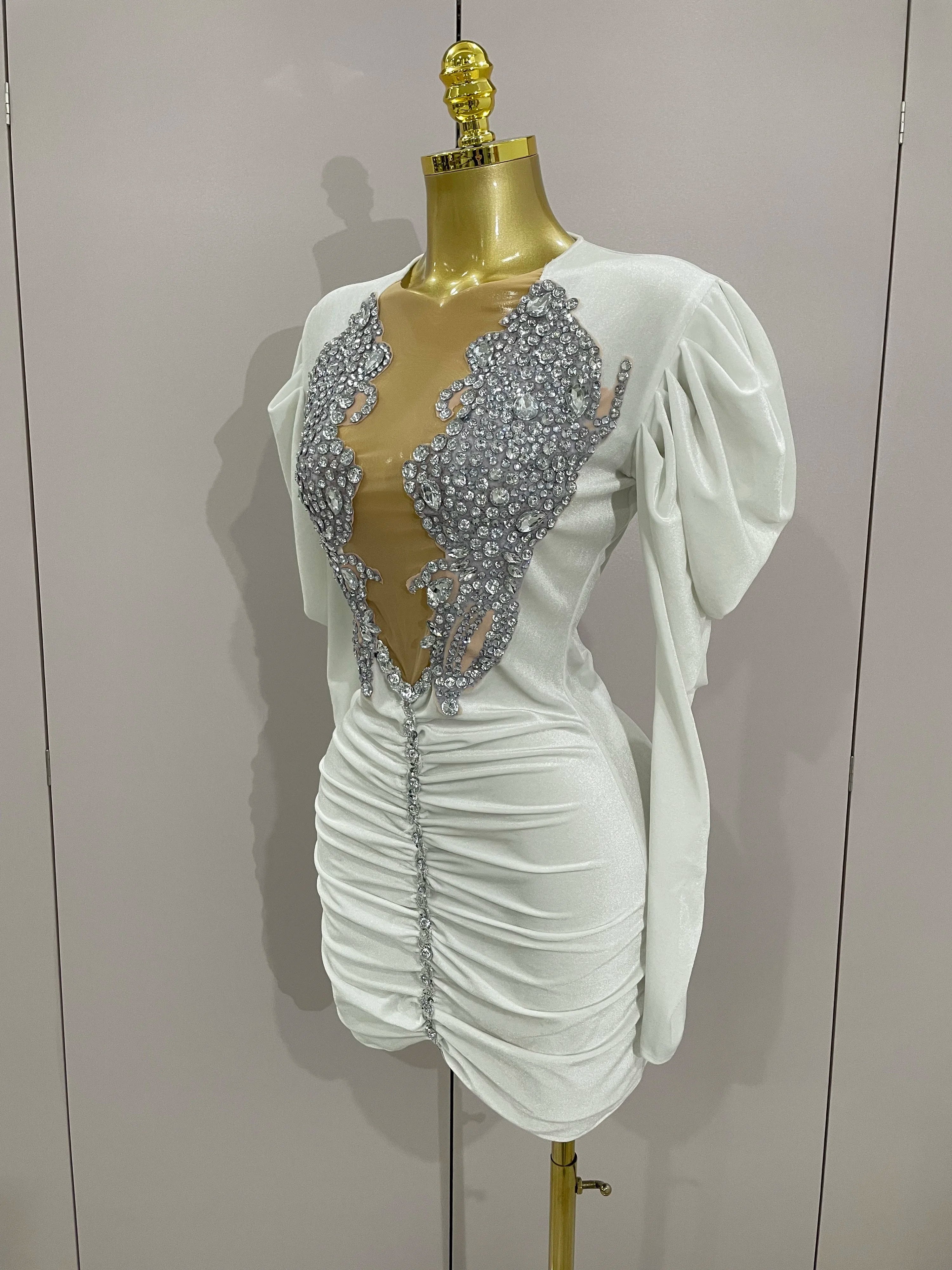 Women's Luxury Sparkly Crystal Velvet Mini Dress