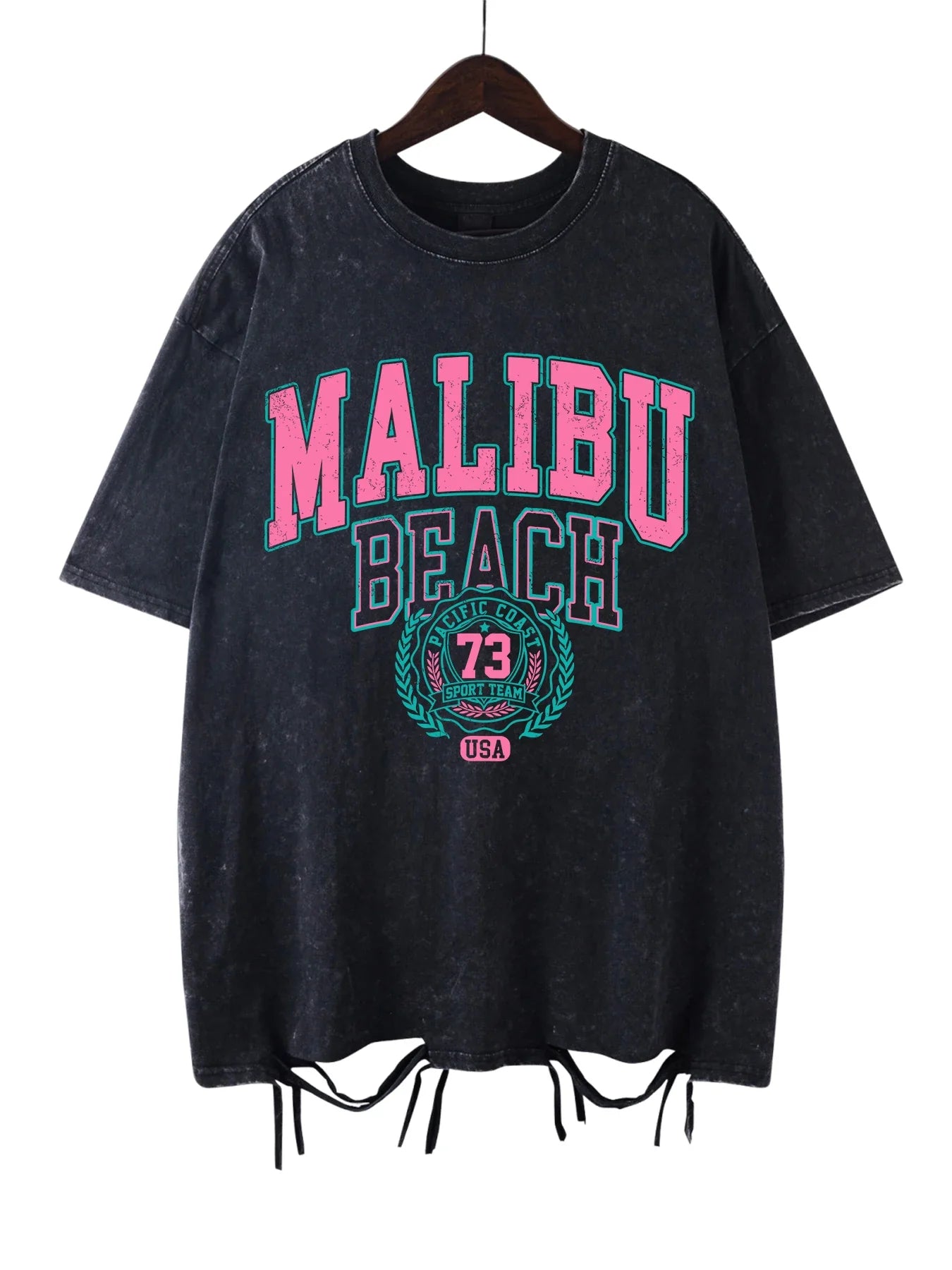 Malibu Beach Letter Print Washed Oversized Tee
