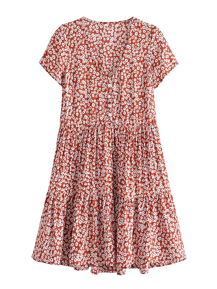 Women's Vintage Floral Print Boho Mini Dress
