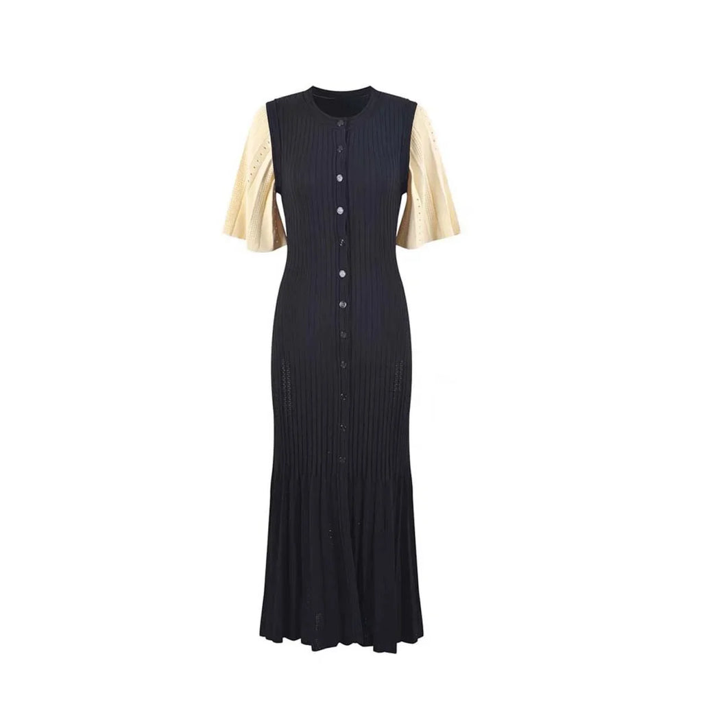 Knitted Mermaid Midi Dress Round Neck Hollow Slimming Fishtail