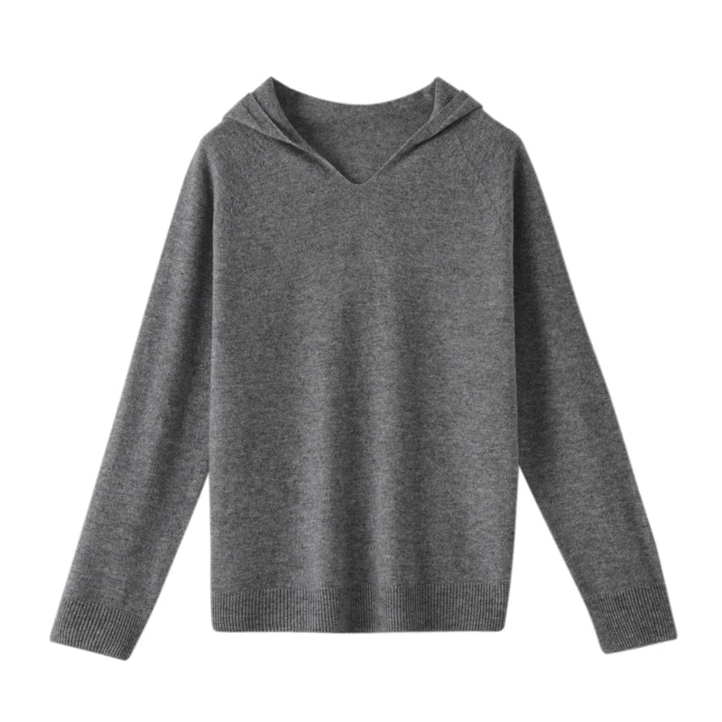 Hooded Merino Wool Sweater Long Sleeve Loose Fit Pullover
