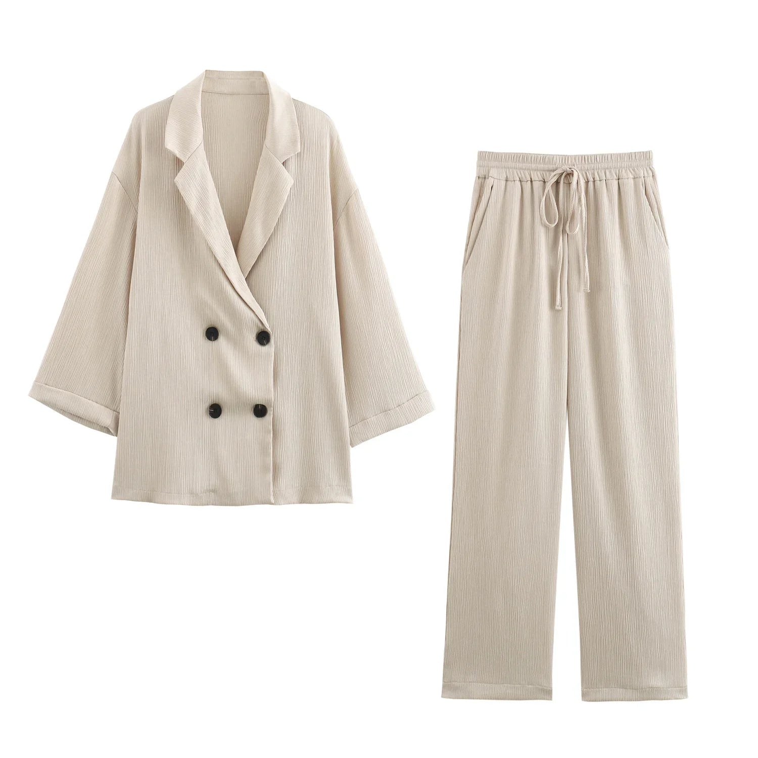Turn-Down Collar Double-Breasted Blazer & Pants Set