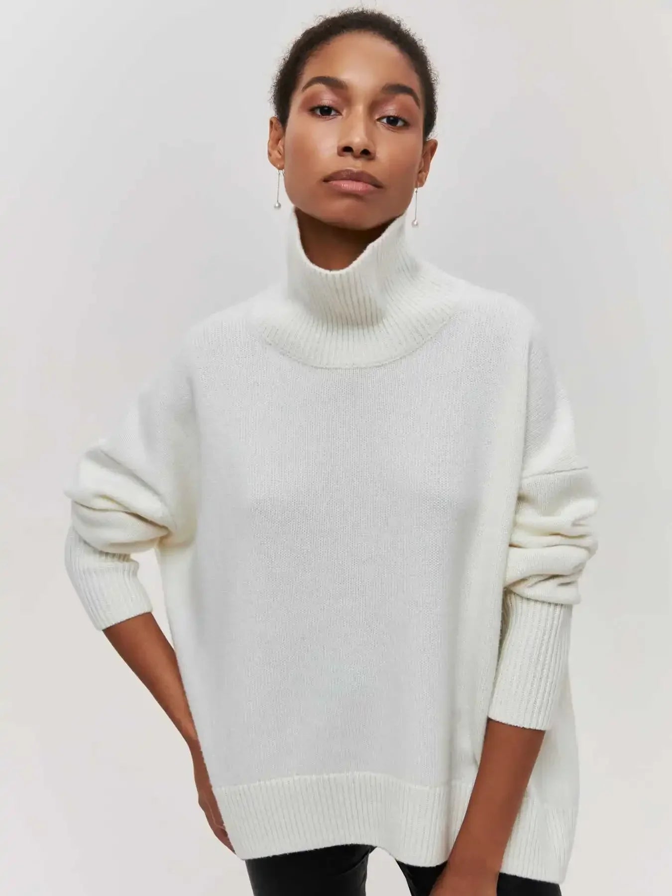 Mock Neck Knit Sweater Raglan Sleeve Loose Fit with Ruched Detail