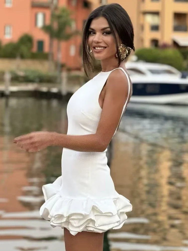 Women's Off-Shoulder Backless Ruffle Bodycon Mini Dress