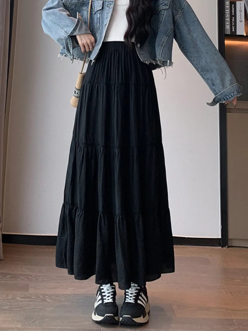 Women's Ruffled Maxi Skirt - High Waist A-Line Long Skirt