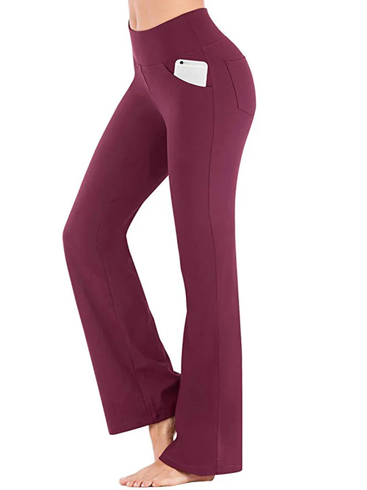 High Waist Wide Leg Pants Slim Fit Pockets Full Length Casual