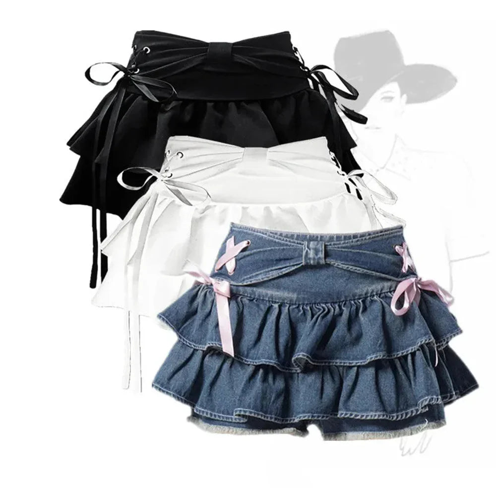 Women's Y2K Bow Denim Mini Skirt