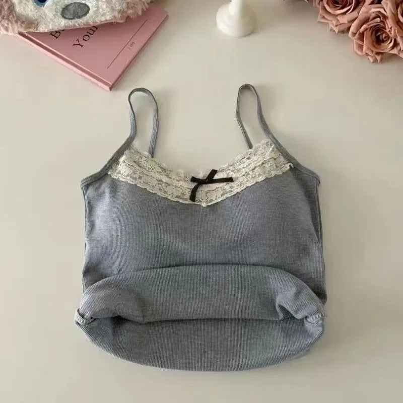 Lace Bow Sleeveless Corset Crop Cami Top