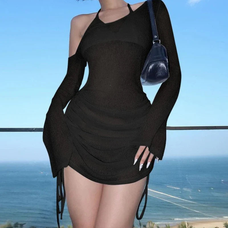 Sexy See-Through Lace-Up Drawstring Mini Dress | Women's Club Dress
