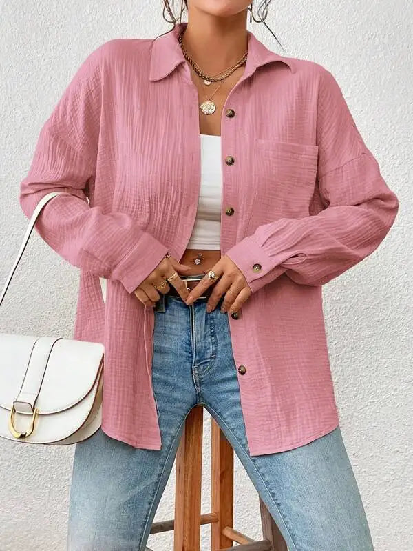 Women's Cotton Linen Oversized Shirt - Loose Casual Button-Up Top