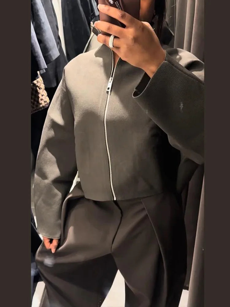Women's Sequined Stand Collar Cropped Jacket