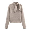 Bow Collar Knit Sweater Long Sleeve Regular Fit Pullover