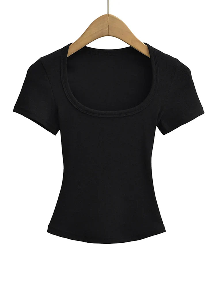 Square Neck Short Sleeve Crop Top