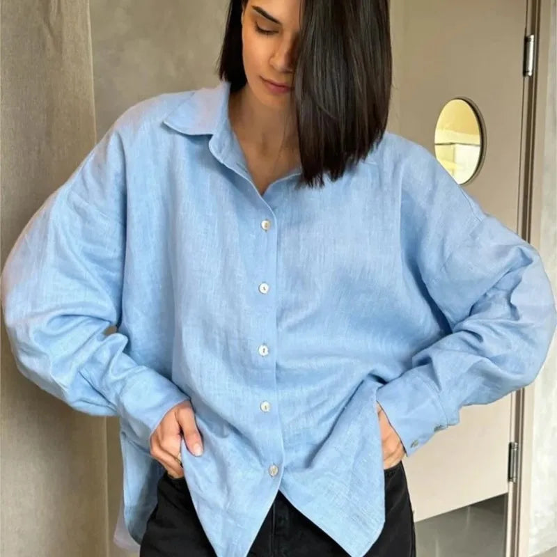 Elegant White Long Sleeve Blouse Women Ruffled Collar Vintage Loose Shirt