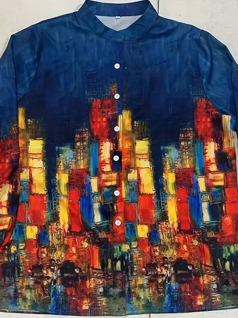 Women's Oil Painting Print Blouse
