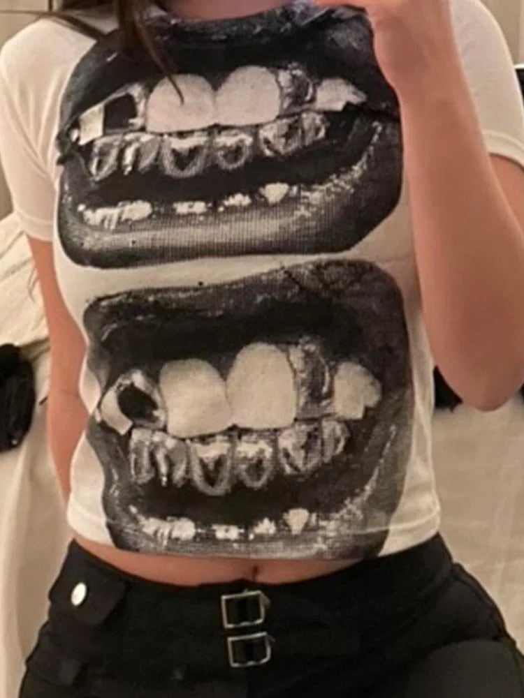 Punk Y2K Baby Print Gothic Short Sleeve Tee