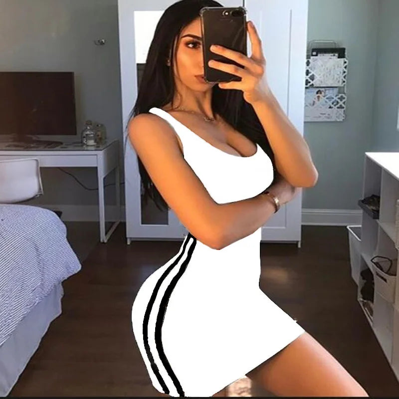 Sexy Striped Spaghetti Strap Mini Dress | Slim Fit Sheath Dress