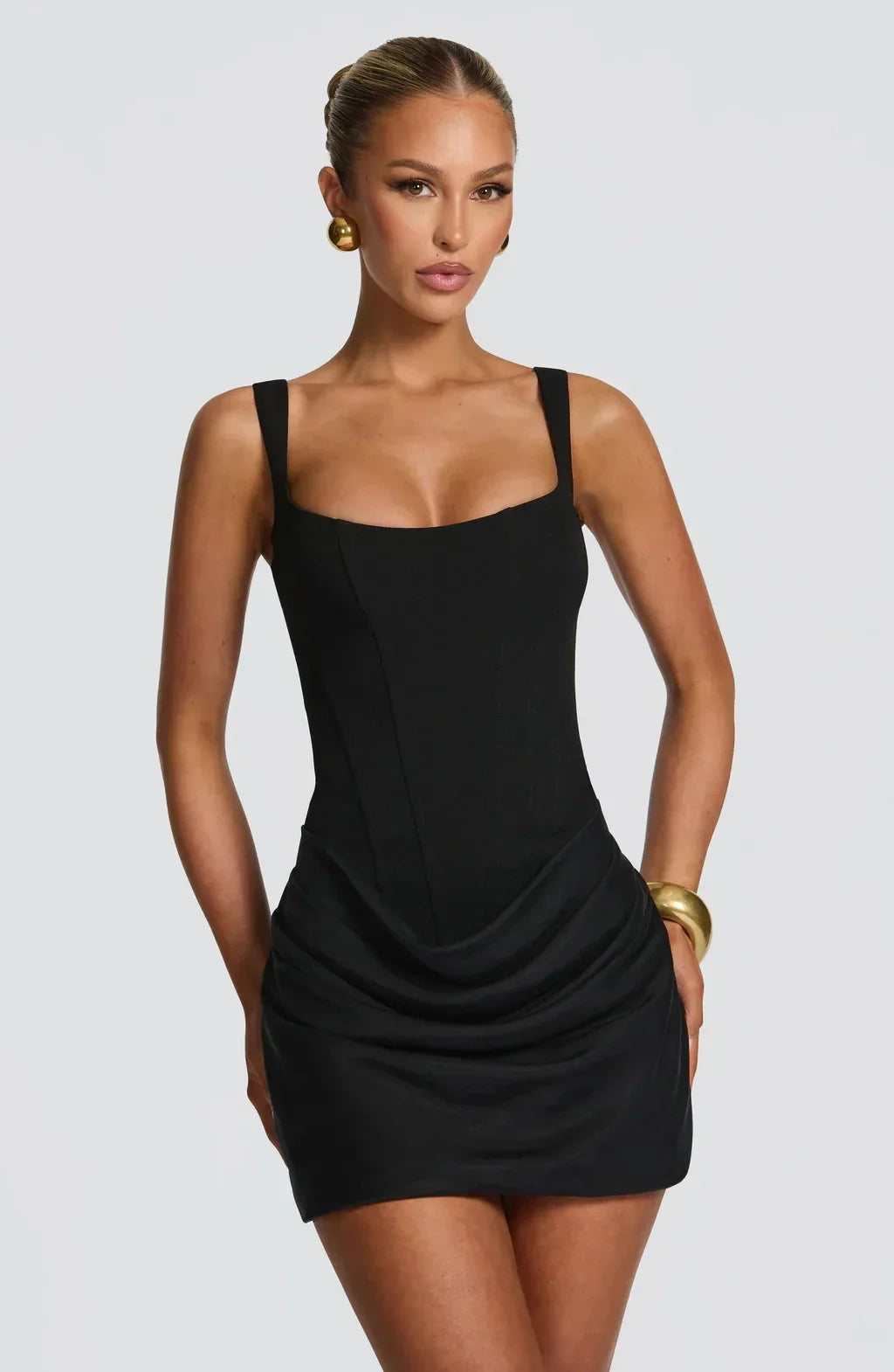 Women's Square Neck Sleeveless Ruched Bodycon Mini Dress