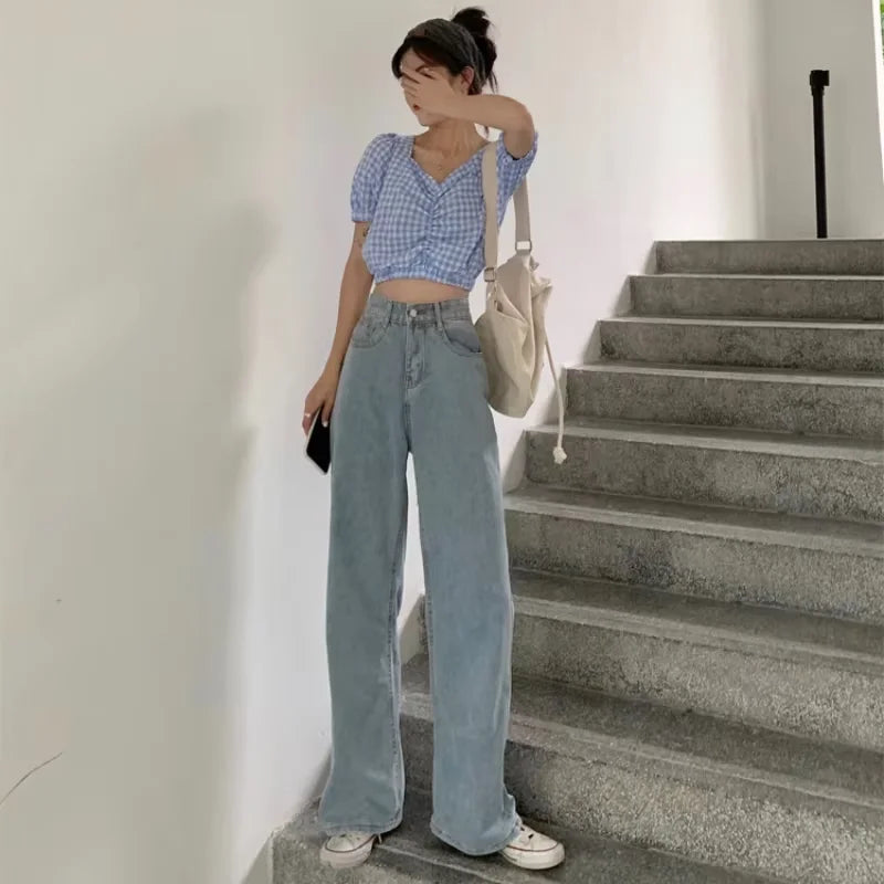 Mid Waist Loose Straight Wide-Leg Jeans