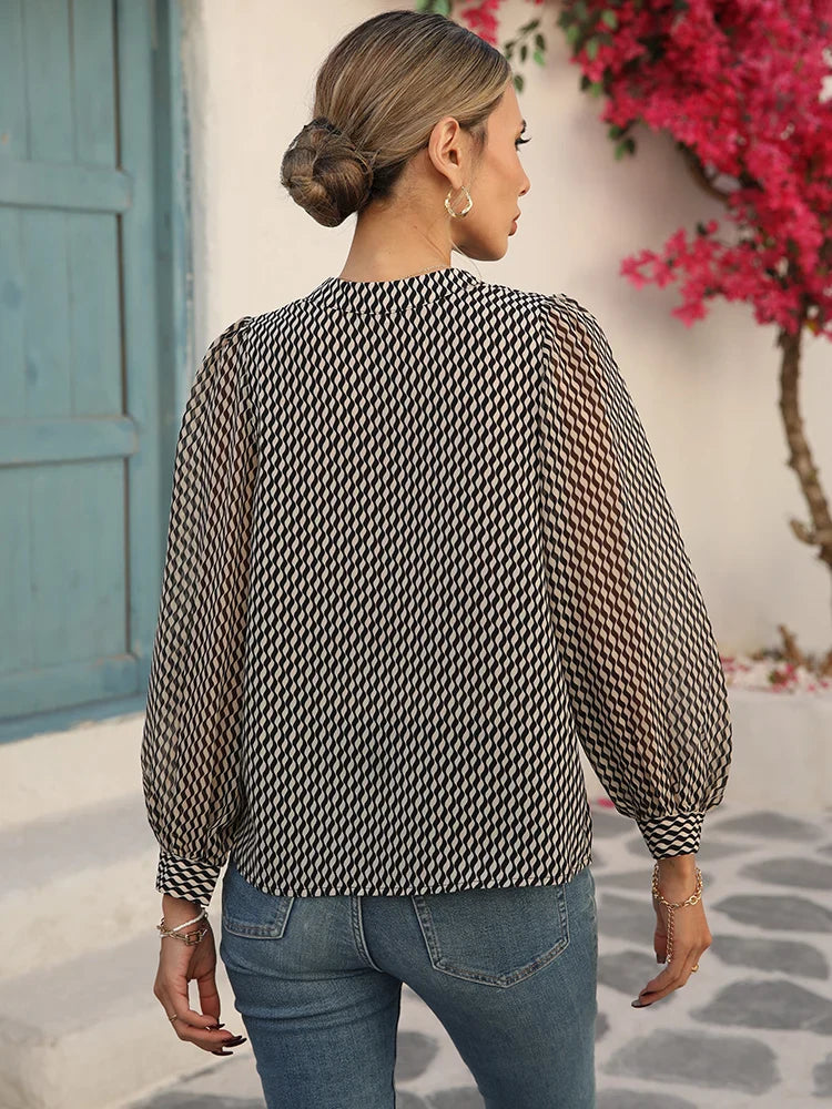Women's Striped Chiffon Long-Sleeve Blouse