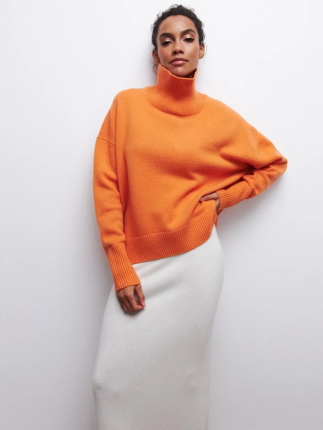 Mock Neck Knit Sweater Raglan Sleeve Loose Fit with Ruched Detail
