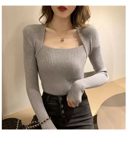 Square Collar Knitted Pullover Sweater