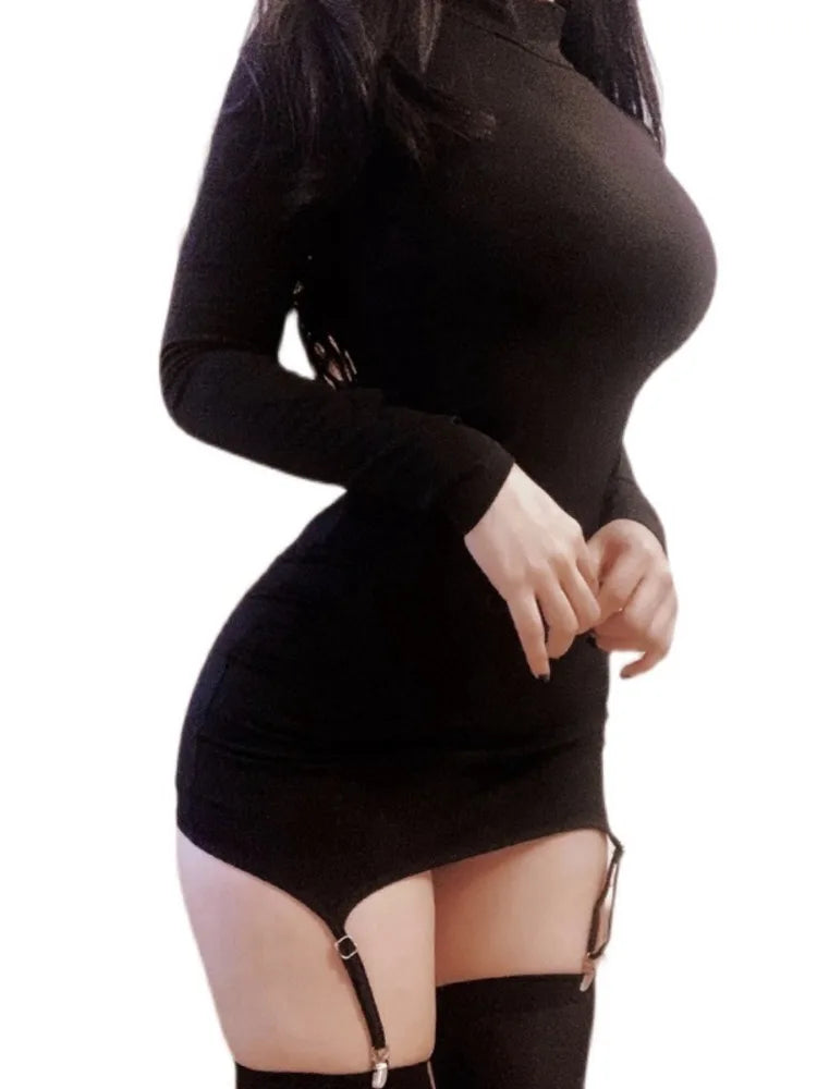 Lace Patchwork Long Sleeve Mini Dress