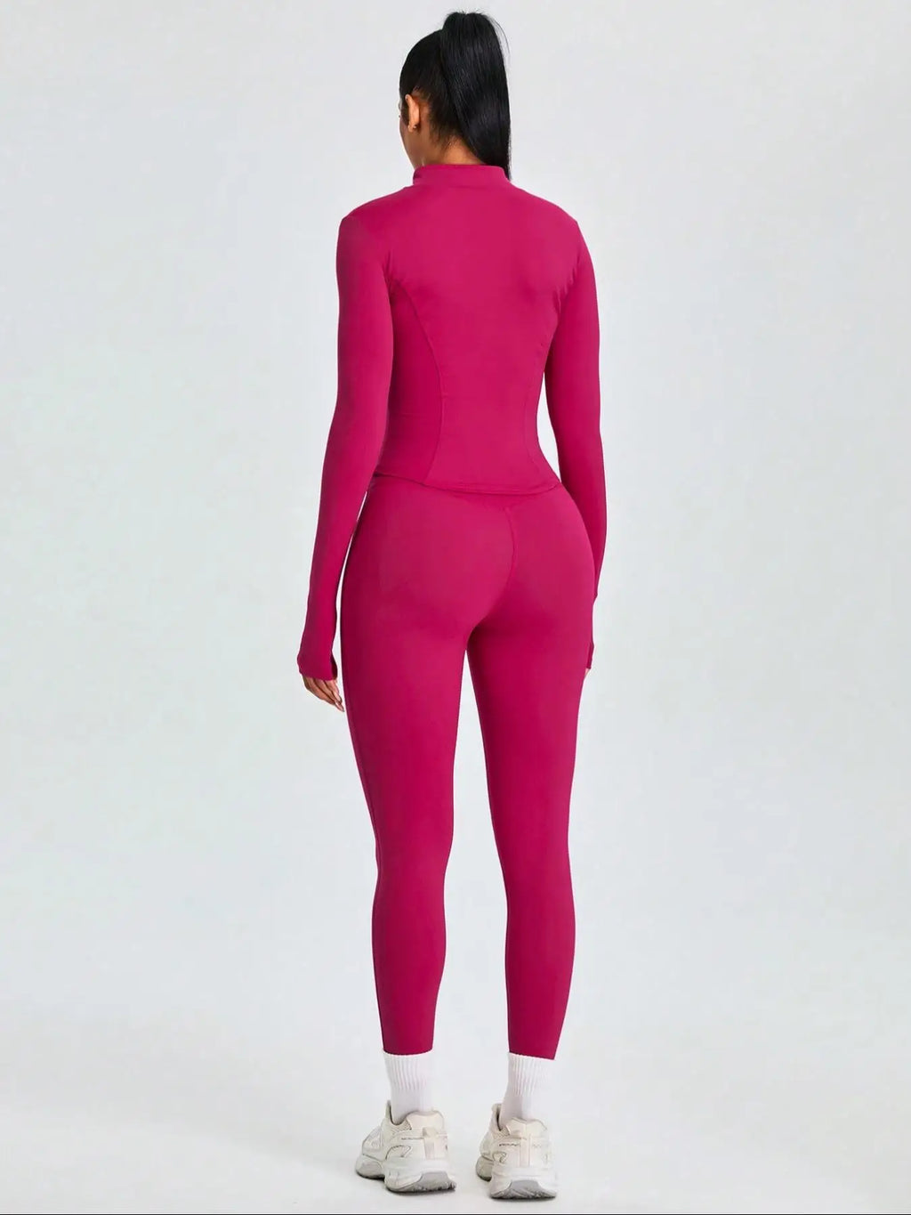 Mock Neck Zip-Up Jacket & High Waist Leggings Set
