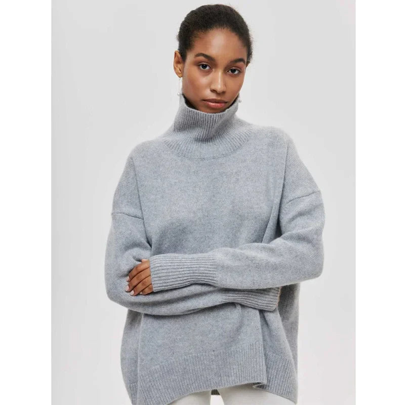 Mock Neck Knit Sweater Raglan Sleeve Loose Fit with Ruched Detail