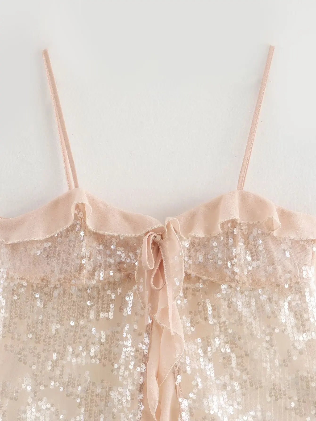 Sequined Chiffon Ruffle Crop Camisole Top | Women's Backless Party Tank