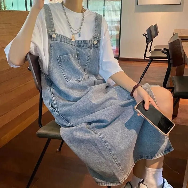 Denim Overall Dress Women Sleeveless Jeans Dress Spaghetti Strap Casual Loose