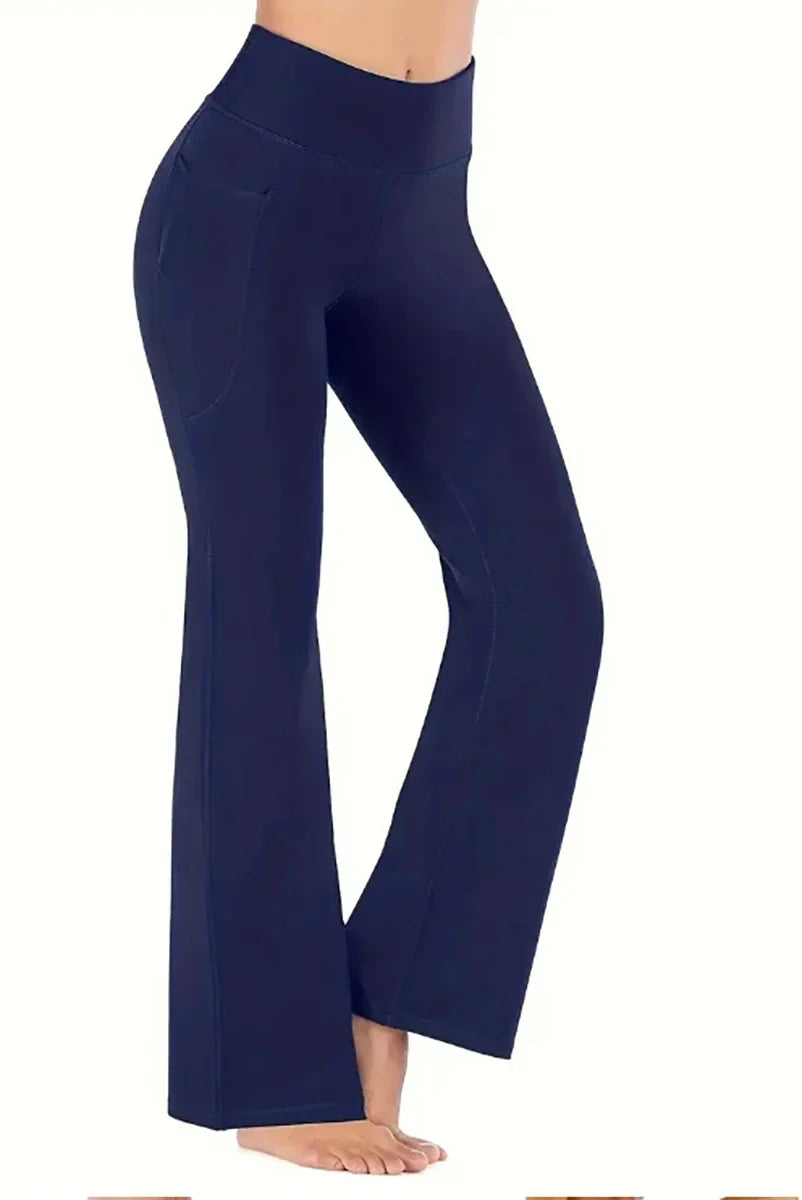 High Waist Flared Wide-Leg Pants | Slim Fit Floor-Length Elegant Trousers