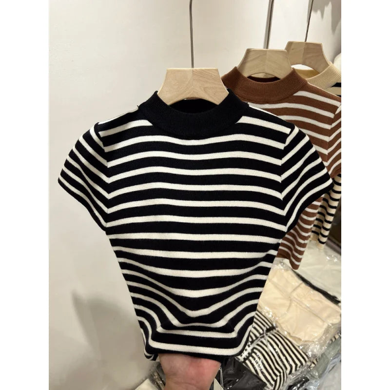 Striped Half-Turtleneck Sweater