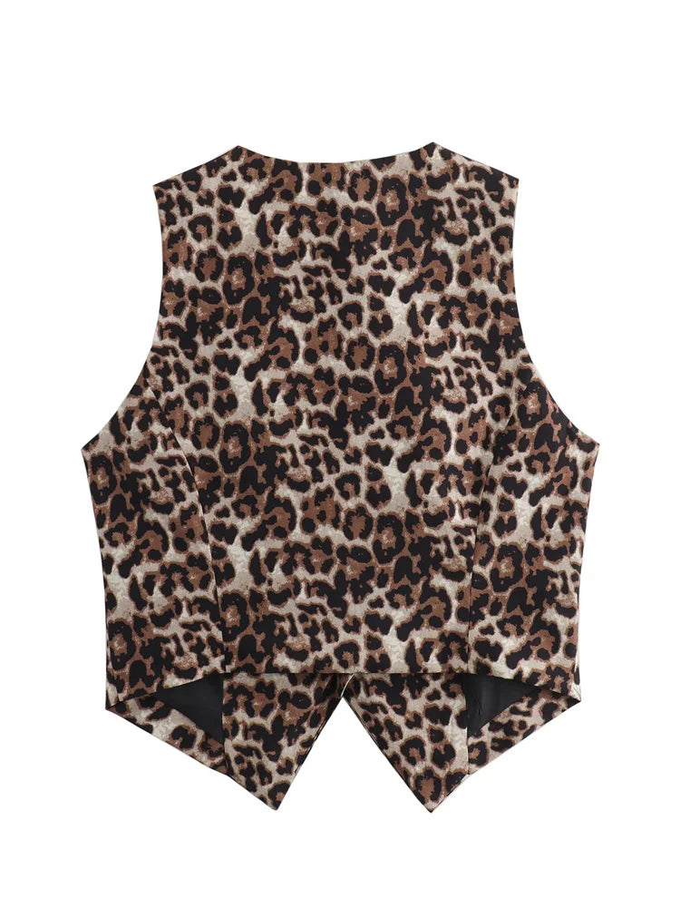 Women's Leopard Print V-Neck Vest