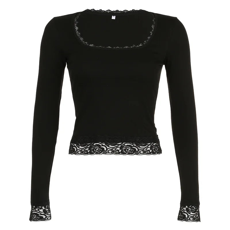Y2K Fairy Graphic Lace Trim Long Sleeve Tee
