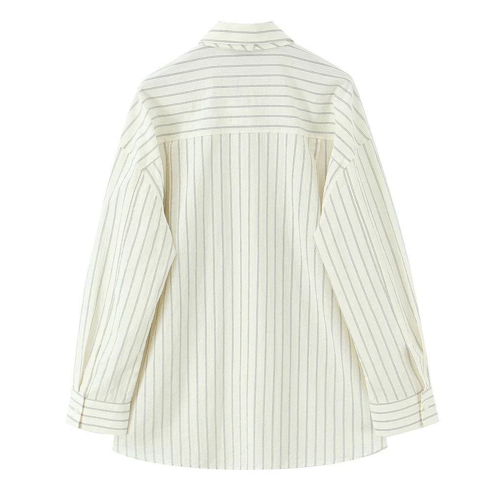 Striped Tie Lapel Long Sleeve Shirt | Women's Casual Loose Versatile Top