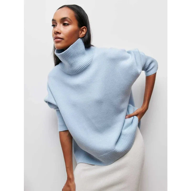 Mock Neck Knit Sweater Raglan Sleeve Loose Fit with Ruched Detail
