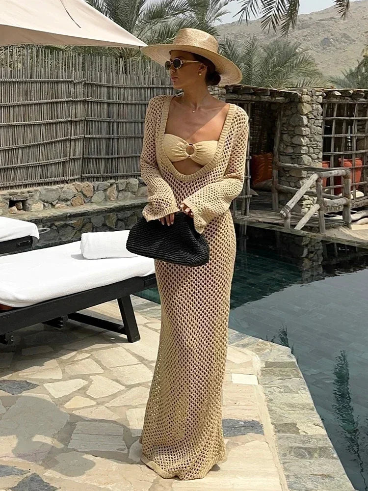Women Swimwear Feminine Bikinis Cover-ups Holiday Crochet Beach Outfit K21